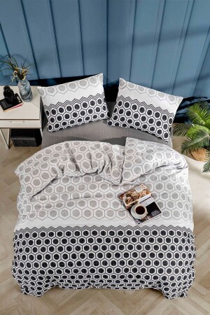 MNZ-Geometric Anthracite Single Duvet Cover Set GEO-TK-ST-02 - Tabu Home