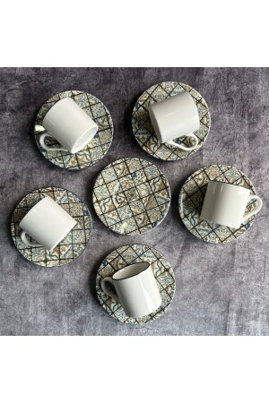 MNZ-Geometric Patterned Coffee Cup Set للست أشخاص كوب قهوة كوب نيسكافيه تركيا - RUBİ PORSELEN