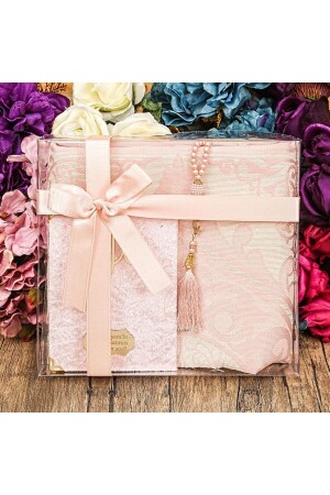 سجادة الصلاة من طراز MNZ-Gift - Velvet Yasin (اسم الطراز) - لؤلؤ الصلاة - مجموعة إسلامية مع صندوق الأسييت (26 × 23) - وردي - İkranur