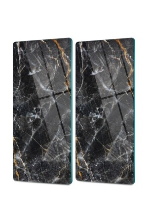 من قماش MNZ-Glass كوب طاولات عرض طاولة مجموعة من 2 سمبور أسود مع نمط P9772S4247 - Decovetro