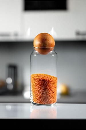 مجموعة من الـ MNZ-Glass Jar مع غطاء كرة خشبية، وعاء السكر، وعاء العشاء، وعاء العقاقير وعلبة تخزين 1. 4 لترات - Sensoria