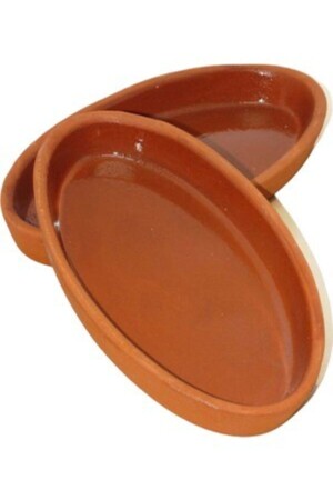 MNZ-Glazed Earthware Casserole 25 سم طوالي Casserole Pan مجموعة من 2 طائرات من الأرض Casserole قارب لوحة Avanos - Çavuş