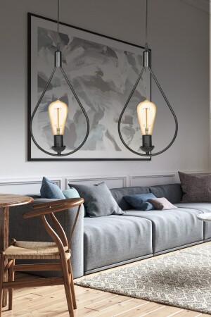 MNZ-Globe 2 قطع Pendant Chandelier أسود - غرفة النوم - المطبخ - القاعة - غرفة المعيشة - غرفة الأطفال Glob-E - VEDA AVİZE