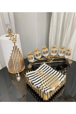 MNZ-Gold الأفقية 6 قطع عطر مجموعة ورق حامل المناشف مربع حامل النقود مجموعة Mhc676 - Kardelen Kristal