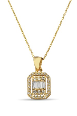 MNZ-Gold Baguette Necklace ZK097 - Çgk Çiğdem Gürel Kuyumculuk