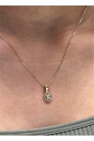 MNZ-Gold Baguette Stone Pendant 28196-011 - Hakan Güler Kuyumculuk