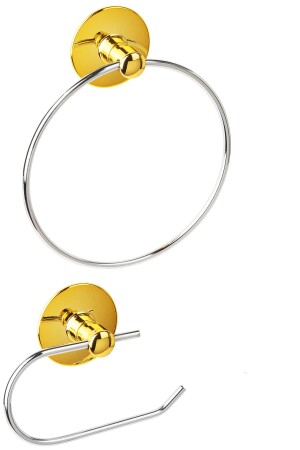 مجموعة ملحقات حمام مزدوجة من طراز MNZ-Gold Chrome Adhesive - حامل منشفة دائرة - حامل منشفة المرحاض - Lucena