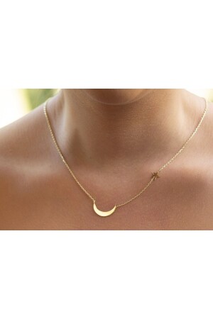 MNZ-Gold Color قلادة فضية للقمر والنجوم - قلادة نصف قمر والنجوم - قلادة فضية للقمر والنجوم - قلادة - قلادة نسائية - قلادة - Armeks