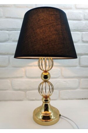 MNZ-Gold Color Wire Ball Metal Leg 30' Lampshade Table Lamp مع قبعة سوداء PRA-2506915-3525 - 365GUNSERİSONU