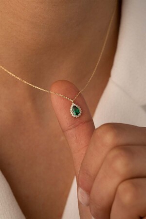 (MNZ-Gold Drop Emerald Green Necklace) 91 - Yavuz Kuyumculuk