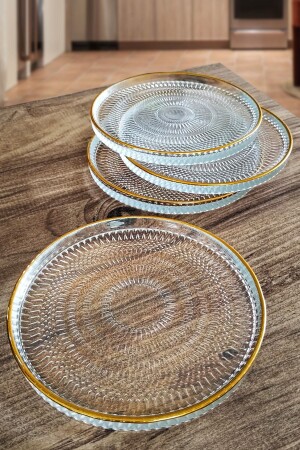 MNZ-Gold Golded Crystal 4 Piece Glass Plate Snack Serving Plate Serving 16 سم MTRPOL-325691 - METROPOLAVM