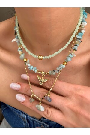 MNZ-Gold Green Coral Stone Detail Triple Set قلادة / قلادة نسائية متعددة المجموعات - Lucky Designs