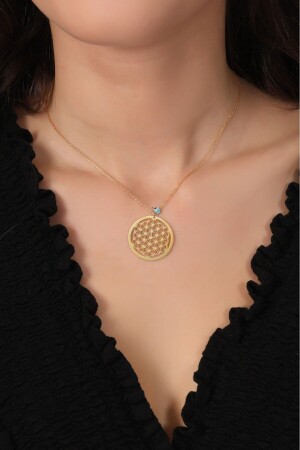 MNZ-Gold Plated Flower of Life قلادة مع 925 سدرلينغ سلفر سلسلة بيلسن90 - Bilsen Store