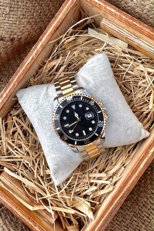 MNZ-Gold Silver Double Color Metal Strap تصميم معتدل ساعة الذراع للرجال pr91939 - pierrose