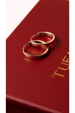 أذنية من طراز MNZ-Gold Single Flat Hoop مع قفل مخفي 1.3 سم - Tufanlar Kuyumculuk