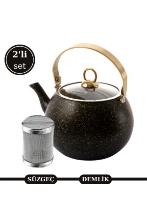MNZ-Gold Stone Globe Herbal Tea Infuser Teapot 3 lt و Mesh Wire Strainer مجموعة من 2 - Evren