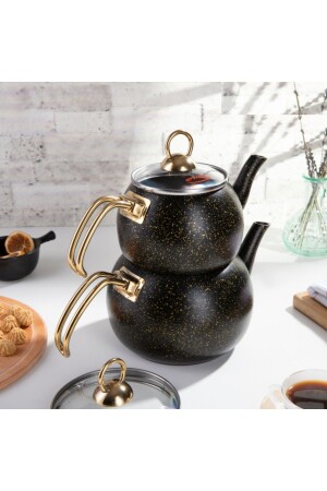 MNZ-Gold Stone Globe Teapot Set متوسط الحجم (1+2 لتر) - Evren