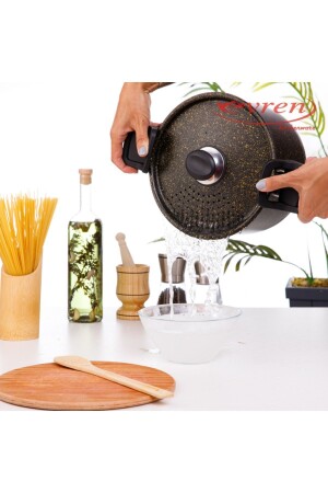 MNZ-Gold Stone Spaghetti Pasta Pot مع غطاء 22 سم - Evren
