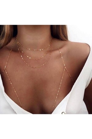 MNZ-Gold Triple Chain Necklace و Triangle Model Body Accessory Set POP1067 - pop up store