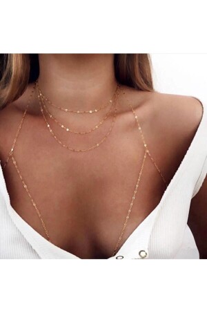 MNZ-Gold Triple Chain Necklace و Triangle Model Body Accessory Set - Marbling