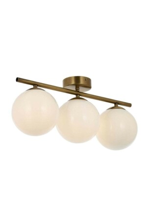 MNZ-Gold Triple Modern White Glass Plafone Chandelier LMBDR00772 - Lambadar