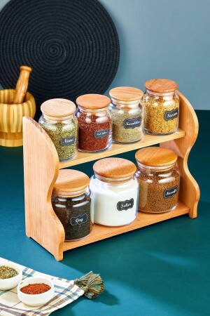 مجموعة MNZ-Gönül - مجموعة زجاجية 7 قطع مع منصة خشبية P28943S8586 - porselen