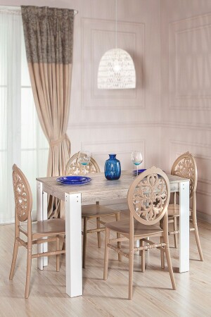 MNZ-Grande Ceviz / Venus طاولة المطبخ مجموعة 1 طاولة 4 مقاعد - كابوتشينو - Sandalie