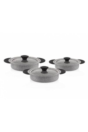 MNZ-Granite Plus 3-piece Gray Pan Set مع معقب سيليكون Tac-3182 1101323. 0001 - Taç