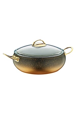 (MNZ-Granite Rice Sphere Pot) مع غطاء زجاجي 3341من ذهبية (OMS) 0079 - OMS PASLANMAZ