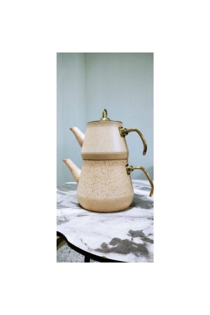 MNZ-Granite White Coated Teapot 3pcs أسود - Armoni