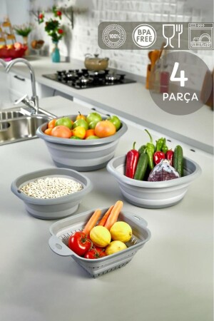 MNZ-Gray 4 قطع Accordion طلاء حوض حوض استراينر مجموعة - Homeniva