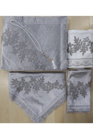 MNZ-Gray 5 Piece فخمة خليط صلاة سجادة مجموعة أسود فرنسية سجادة صلاة مجموعة - Lamazihome