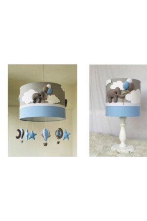 MNZ-Gray Cloudy Elephant Blue Baby Kids Room شاندليير شمع المصابيح المعدل Avizeabajurtakım1 - atölye ay ışığı