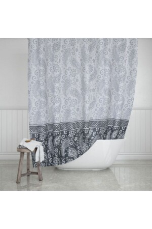 نمط منازل بيسلي من نوع MNZ-Gray Double Wing Shower Curtain 2102 2 x 100 x 200 سم - Evdy