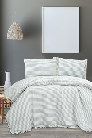 MNZ-Gray Linen Pompom مضاعفة غطاء غطاء الوسادة مجموعة KTNNVRS - vivamaison