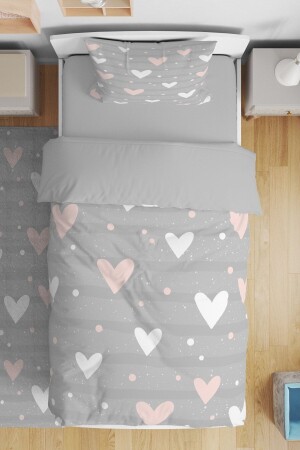 MNZ-Gray Powder Hearts نمط واحد أطفال الأطفال ملابس السرير مجموعة evnev00027 - Evpanya