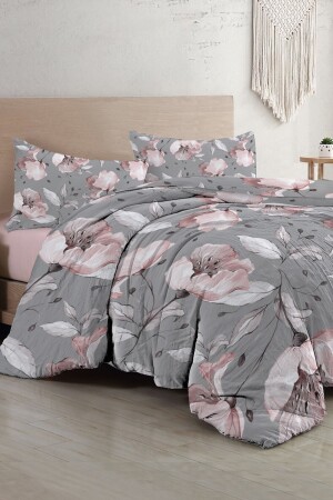 MNZ-Gray Rose غطاء ملابس مزدوجة مجموعة 3D القطن ساتين monohome33552 - Monohome