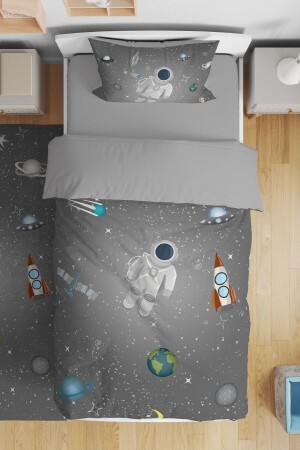 (MNZ-Gray Space) الفضاء الفضائي الصغير (مُطَرَّنَة (مُحَمَّلَة) طفل واحد (Baby Kids Duvet Cover Set ev - Evpanya