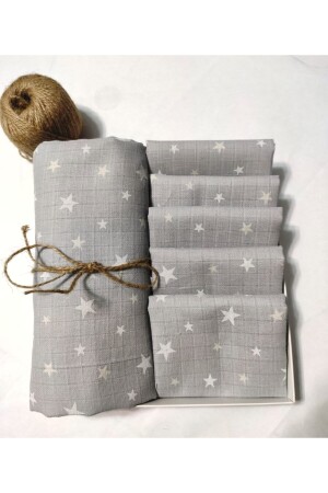 MNZ-Gray Stars موسلين مجموعة غطاء 100x120 الستادة 30x33 5 قطع ksb1604 - BeybiNest