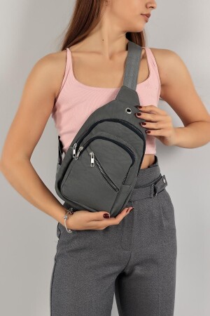 MNZ-Gray Unisex الجانبية المتقاطعة الخلفية الصدر والخصر - مكعب الهاتف المحمول مع أجهزة سماع USB - Çanta