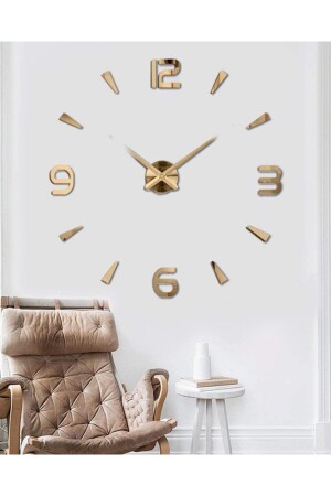 ساعة الجدار من النطاق MNZ-Great Size 3D Wall Clock مع أرقام تركية الأكثر شعبية من الذهب OP 3D Wall Clock - Odun Marketi