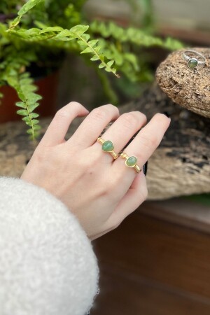 MNZ-Green Agate حجر طبيعي قابلة للتعديل حلقة مصنوعة يدويًا من الذهب مطليًا من الذهب من الحد الأدنى - Lunastone