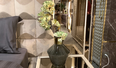 (MNZ-Green Glass Vase with Flowers) - 20295 - Cadde Yıldız