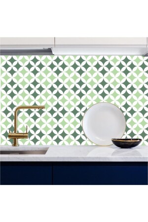 MNZ-Green White Kitchen Countertop Foil Coated Tiles Stone Pattern 60 سم × 100 سم - Bigaimaj