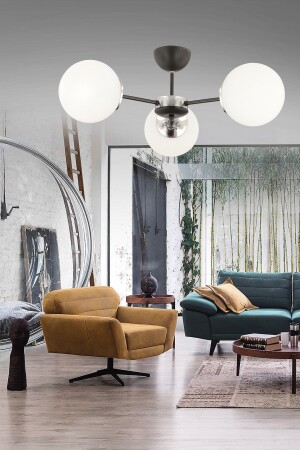 MNZ-Güneş 3 قطع عصرية كرة الزجاجية البيضاء الزجاجية Plafone Chandelier ESS-GÜNEŞ 3 قطع بيضاء - ESSLİGHT