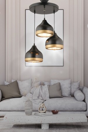 MNZ-Güneş الأسود 3-قطعة مصباح العجلة الشنادل - تصميم خاص - غرفة النوم - غرفة المعيشة - المطبخ - القاعة TYC6518NMN - VEDA AVİZE