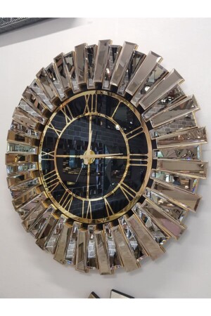 MNZ-Güneş ذهبية الأسود النموذج ذهبية أسود اللون 85 سم زخرف مرآة ساعة الجدار HPS-7018 - AYNA DENİZİ