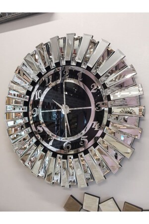 MNZ-Güneş Argent Black Model فضة سوداء لون 85 سم زخرف زجاجي ساعة الجدار HPS-7017 - AYNA DENİZİ