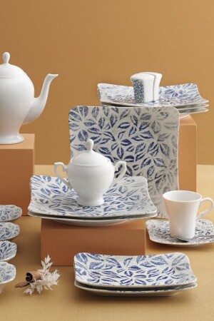 MNZ-Güral Spinoza 36 قطعة مربع عشاء العظام مجموعة 6 أشخاص - 1745 GBSSPN36KH101745 - Güral Porselen