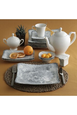 MNZ-Güral Spinoza 36 قطعة مربع عظم الفطور مجموعة ل 6 أشخاص GBSSPN36KHS211 - Güral Porselen